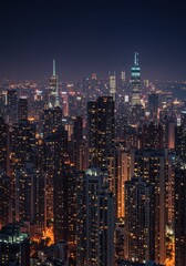 Glowing Windows Across Dense Night Cityscape