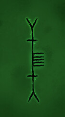 Name Ana Written in Celtic Ogham Alphabet with Green Magic Aura Suitable for Phone Wallpaper or Screensaver