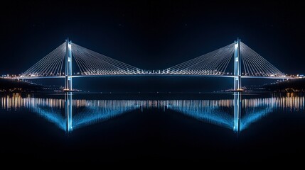 Obraz premium Night Bridge Reflection Over Water