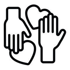 Human hands and hearts line icon, charity concept. Vector graphics. Love sharing and exchange, donations sign on white background, style for mobile or design.
