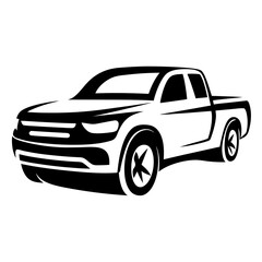 Stylized Black and White Illustration of a Modern Pickup Truck Silhouette © PixelArtBox