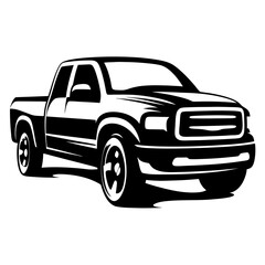 Bold black and white graphic illustration of a pickup truck vehicle © PixelArtBox