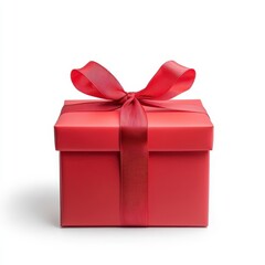 Obraz premium Red Gift Box with Satin Ribbon Bow on White Background