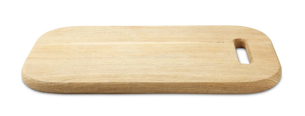 One wooden serving board isolated on white. Space for text