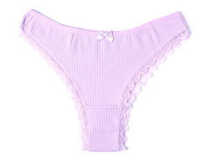 One beautiful lilac panties isolated on white, top view