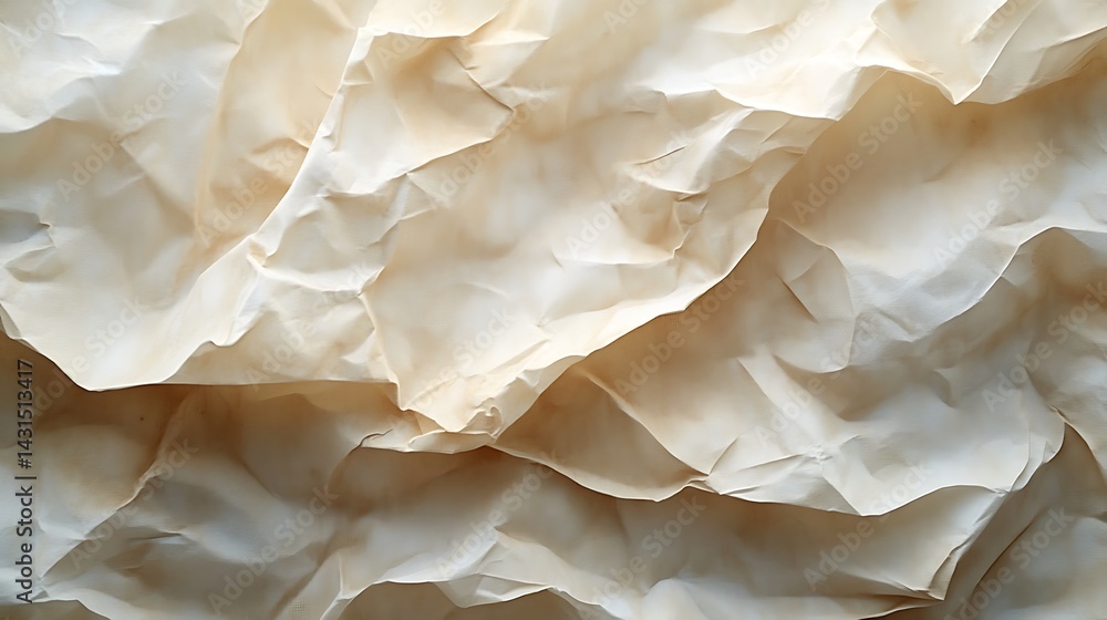 Poster abstract crumpled paper texture, abstract crumpled paper texture with soft beige tones and shadows