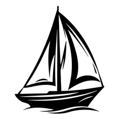 Monochrome Illustration of a Sailboat Gliding on the Water, a Simple Design