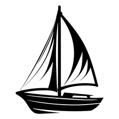 Stylized Black and White Vector Image of a Sailboat Sailing on the Water