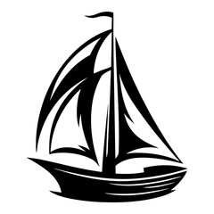Stylized Sailing Boat in Silhouette, Nautical Illustration of a Vessel, Maritime Design
