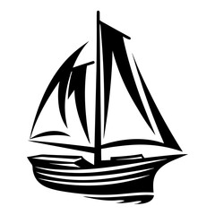 Bold minimalist silhouette of a sailboat with full sails at sea