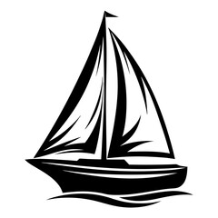 Stylized Silhouette of a Sailboat on Water, Nautical Symbol of Freedom