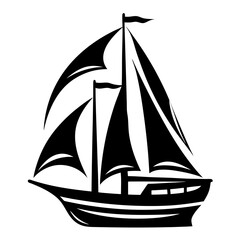 Stylized Black and White Silhouette of a Classic Sailboat on Water