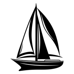 Monochromatic silhouette of a sailboat gliding across the serene waterscape