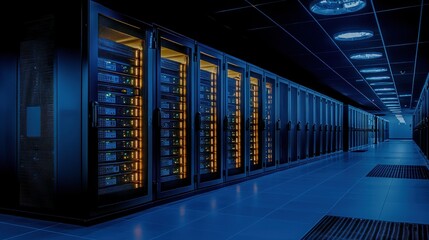 Illuminated Server Room: A Glimpse into the Heart of Digital Infrastructure