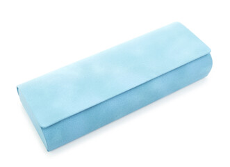 One light blue glasses case isolated on white