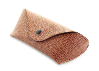 One leather glasses case isolated on white