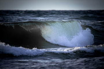 Crashing Ocean Wave Curling in Dark Deep Waters