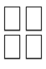 4 Blank rectangle photo frames template with black borders in a vertical layout. Used as a printable photo collage design or a mock up for album pictures or photographs in a gallery wall shape.