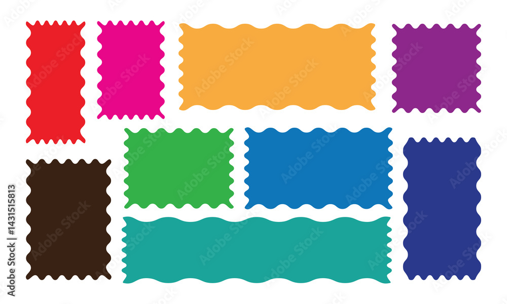 Poster collection of colorful rectangle wavy border shape design element vector illustration on white backg