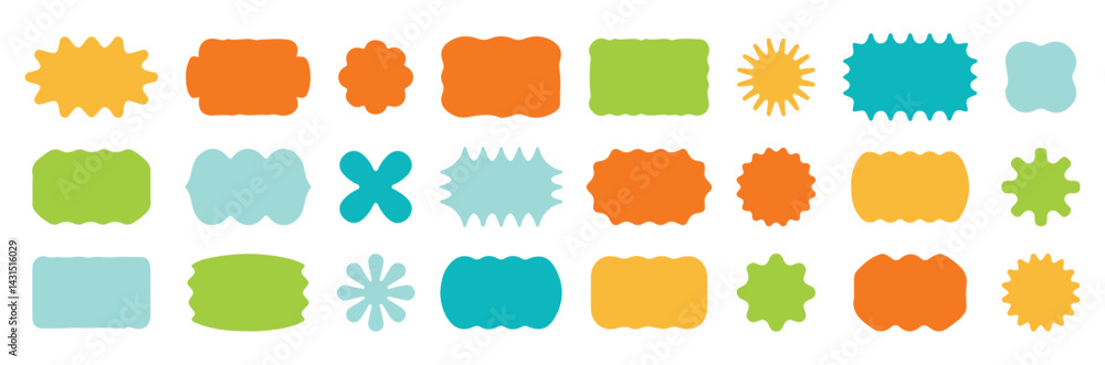 Fototapete zig zag wavy shape frames. vector rectangular and round abstract clouds, flowers and text boxes. sca