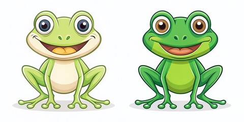 Obraz premium Cute Cartoon Frog Mascot: Flat & Line Art Designs, Isolated White Background