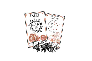 The sun moon Tarot Cards PNG Sublimation Design
