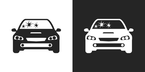 Broken windshield car, cracked glass vehicle damage and accident windscreen icon vector design