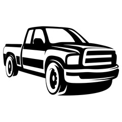 Stylized monochrome illustration of a pickup truck with bold outlines © PixelArtBox