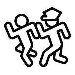 Sheriff catching bandit line icon, law enforcement concept. Vector graphics. Policeman catch thief, criminal sign on white background, style for mobile or design.