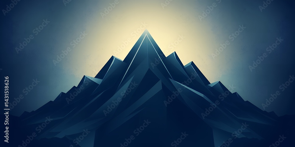Poster a digital rendering of a mountain range with a bright light shining from behind it