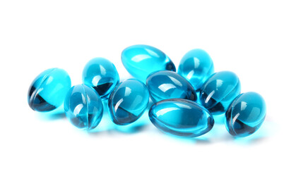 Collagen capsules isolated on white. Dietary supplement