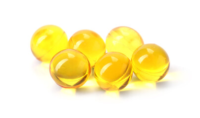 Collagen capsules isolated on white. Dietary supplement