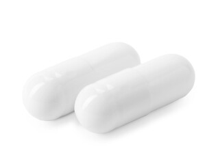 Collagen capsules isolated on white. Dietary supplement