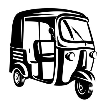 Black and white vector illustration of an Indian auto rickshaw taxi