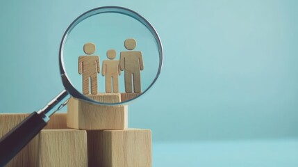 Magnifying glass focusing on a family