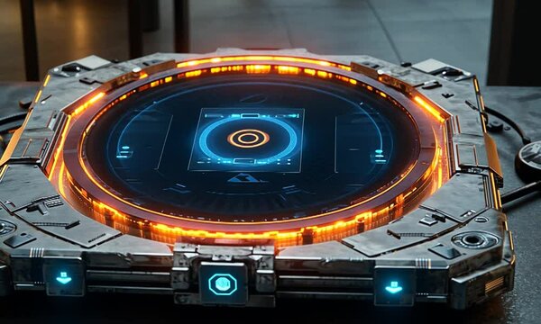 Futuristic control panel with glowing interface in a modern tech environment