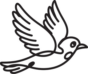 Minimalist line art of a whimsical flying bird with curved beak and wide eyes in a playful cartoon style ideal for nature lovers kids books and flight themed vector illustrations