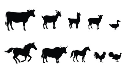 Obraz premium vector silhouette set of farm animals isolated on white background