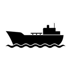 Obraz premium Cargo Ship Silhouette Icon. Container Vessel Symbol on Sea Wave