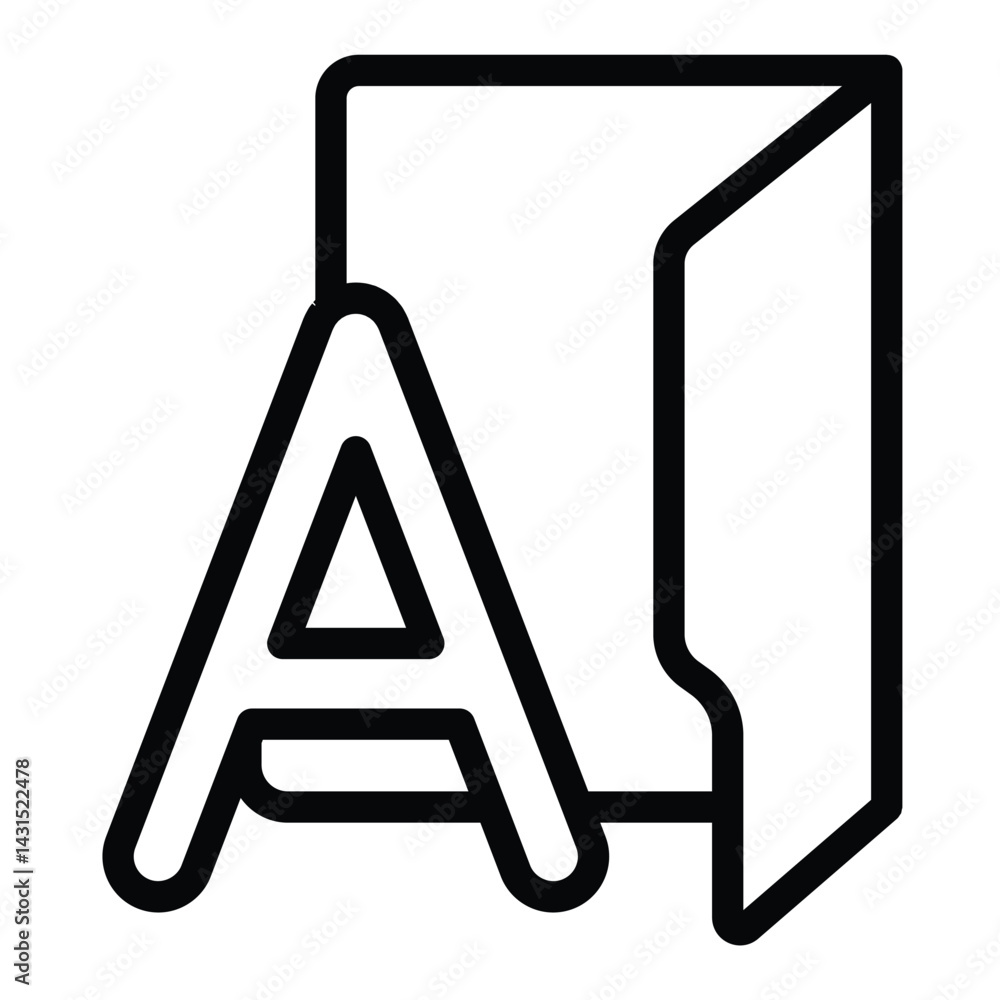 Poster font folder line icon, windows pack concept. vector graphics. folder with first alphabet letter, typ