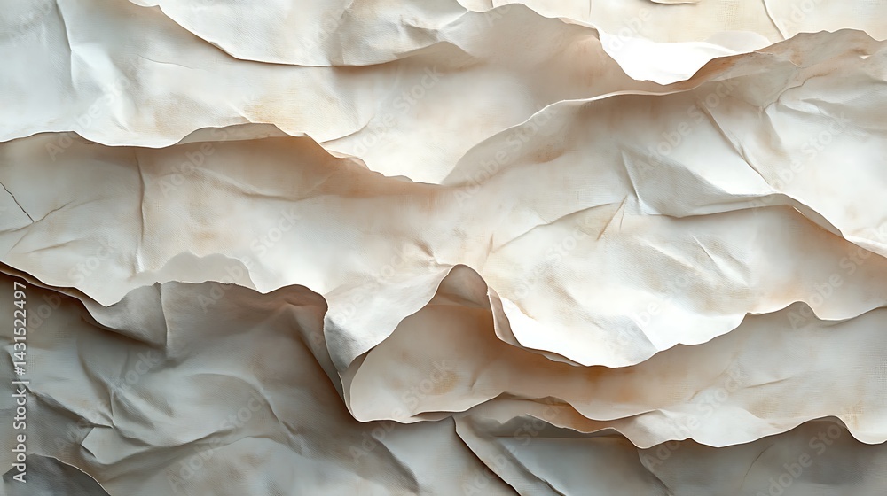 Poster abstract crumpled paper texture, abstract crumpled paper texture with soft beige tones and shadows