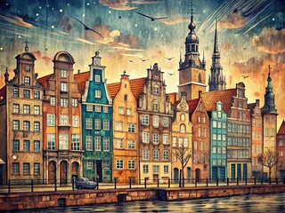 Obraz premium Abstract Gdansk Cityscape: Hand-Drawn Urban Exploration Art