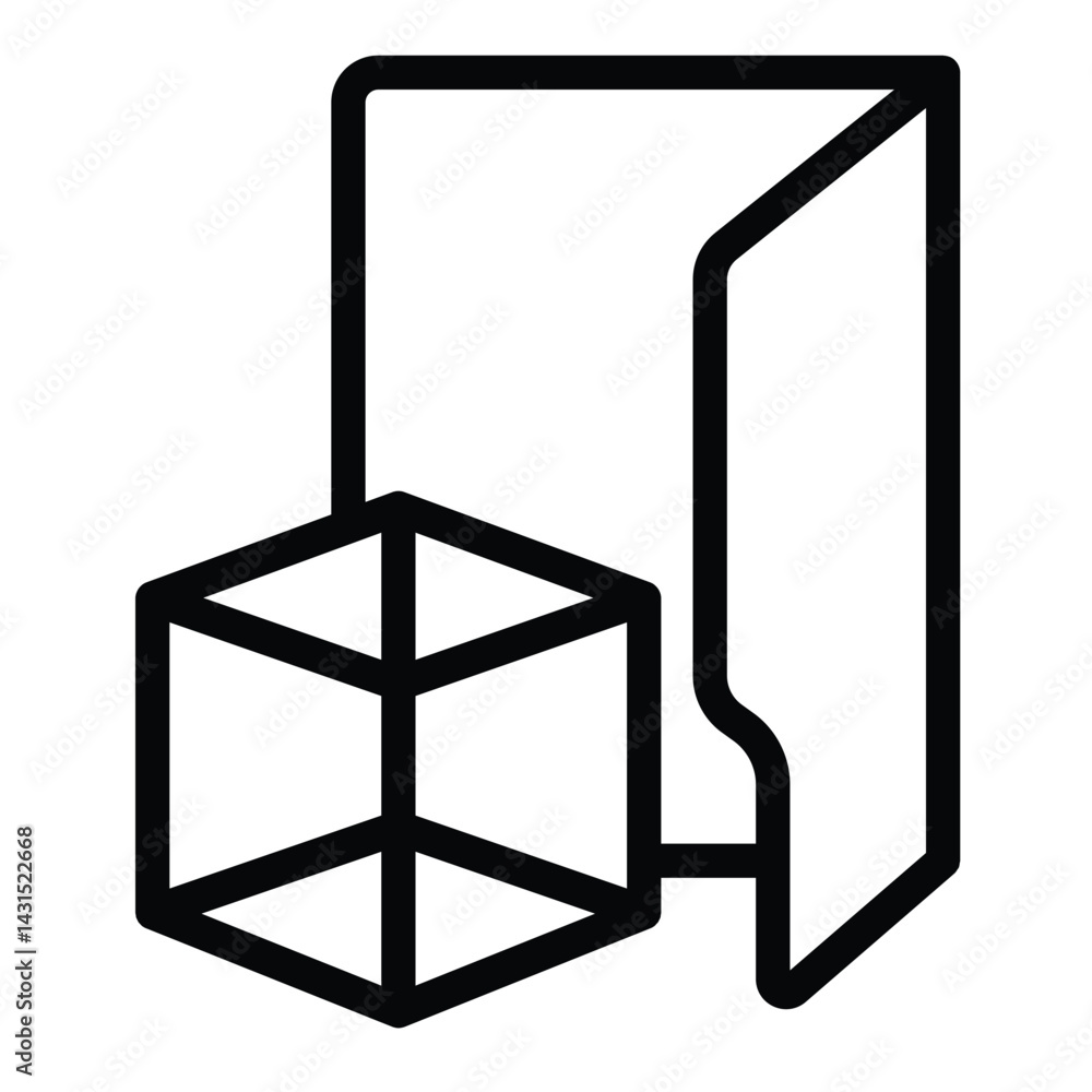 Poster 3d objects folder line icon, windows pack concept. vector graphics. folder with isometric cube, comp