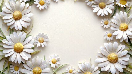Obraz premium A beautifully hand-painted daisy wreath with intricate detail gracefully encircles the ivo background, radiating gentle floral charm and natural beauty for any project.