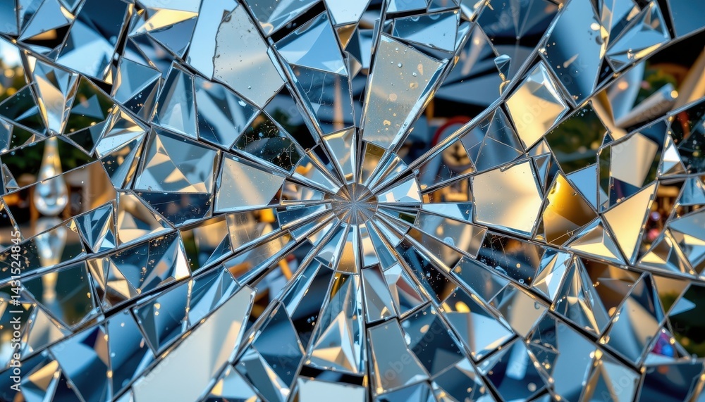 Poster a visually striking pattern of broken glass and reflective surfaces that mimic disruption and concea