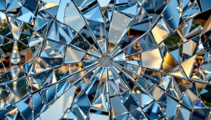 Fototapeta premium A visually striking pattern of broken glass and reflective surfaces that mimic disruption and concealment.