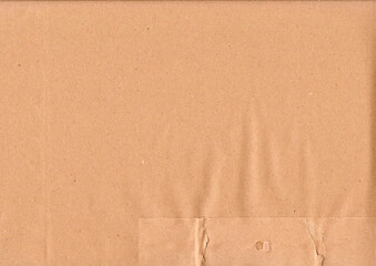 Beige kraft paper texture background. Abstract textured backdrop with creases, stains, grain, dust particles. Empty abstract overlay background