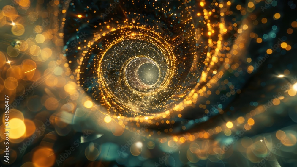 Poster abstract of particles glowing vivid light with fractal style effect. futuristic style vortex scene a