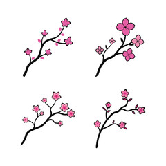 A set of colorful cherry blossom branch vector art illustration