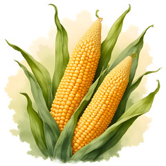 The Watercolor painting of corn and husks